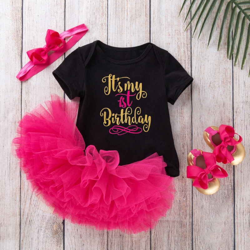 Newborn Baby Girl 1st Birthday Outfits Infant Clothing Sets One Year Baby Romper Fancy Tutu Skirt Headband Suits Purple Black Unicorn Shopee Philippines