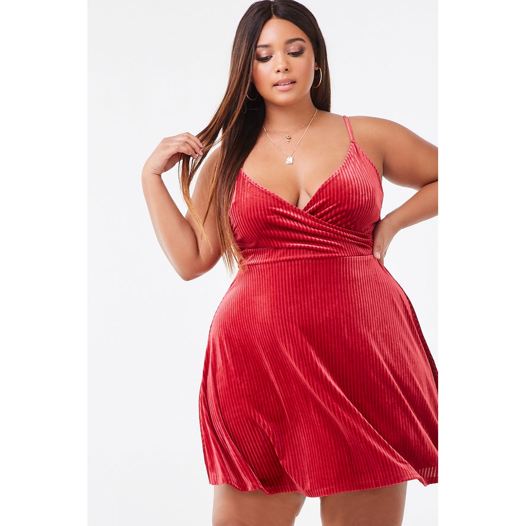 Forever 21 Plus Size Plus Size Ribbed Velvet Fit Flare Dress Burgundy Shopee Philippines