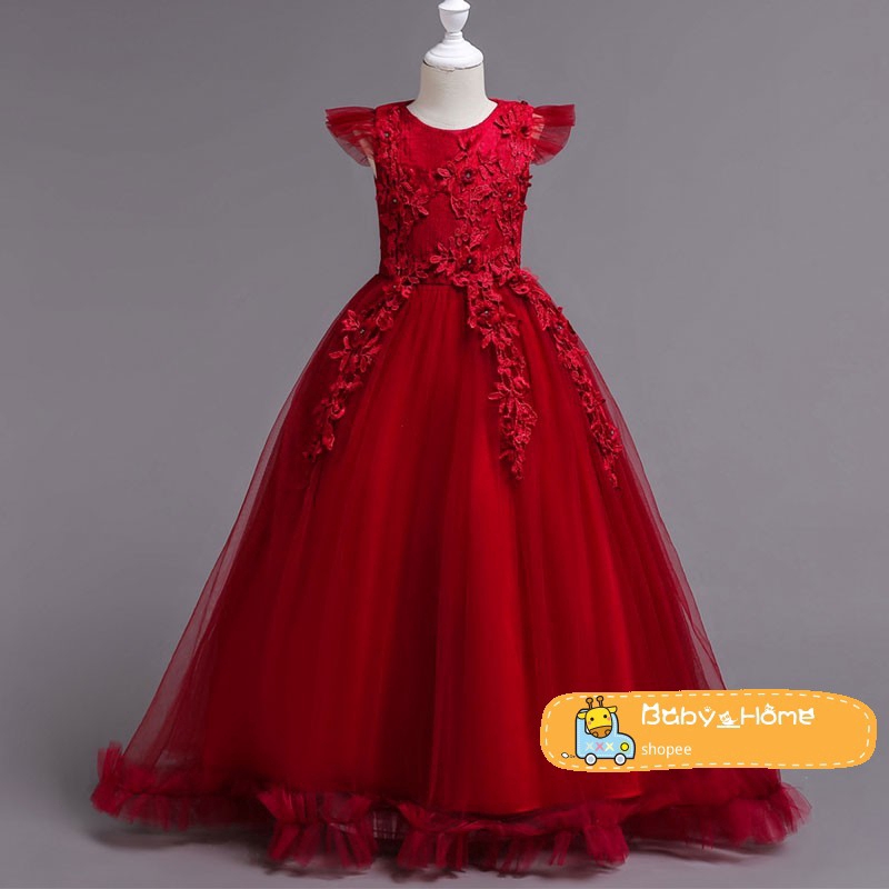 Long Red Girls Kids Bridesmaid Wedding Pageant Party Formal Dress Birthday Flower Girl Ball Gown Shopee Philippines