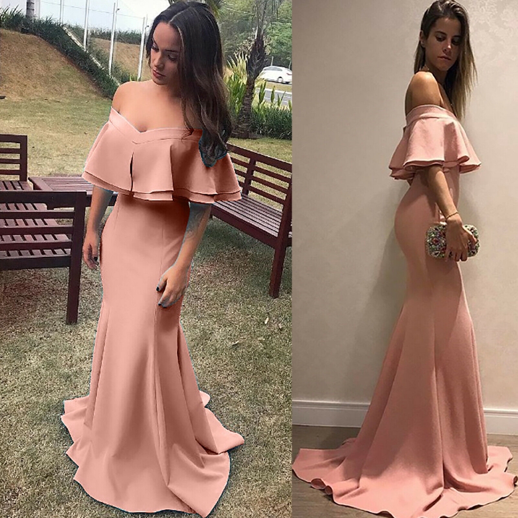 Off Shoulder Dress Bodycon Formal Ruffle Bridesmaid Wedding Cocktail Party Mermaid Shopee Philippines