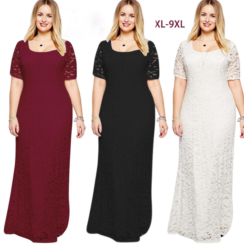 Super Plus Size Xl 9xl Party Wedding Dress Lace Maxi Dresses Shopee Philippines