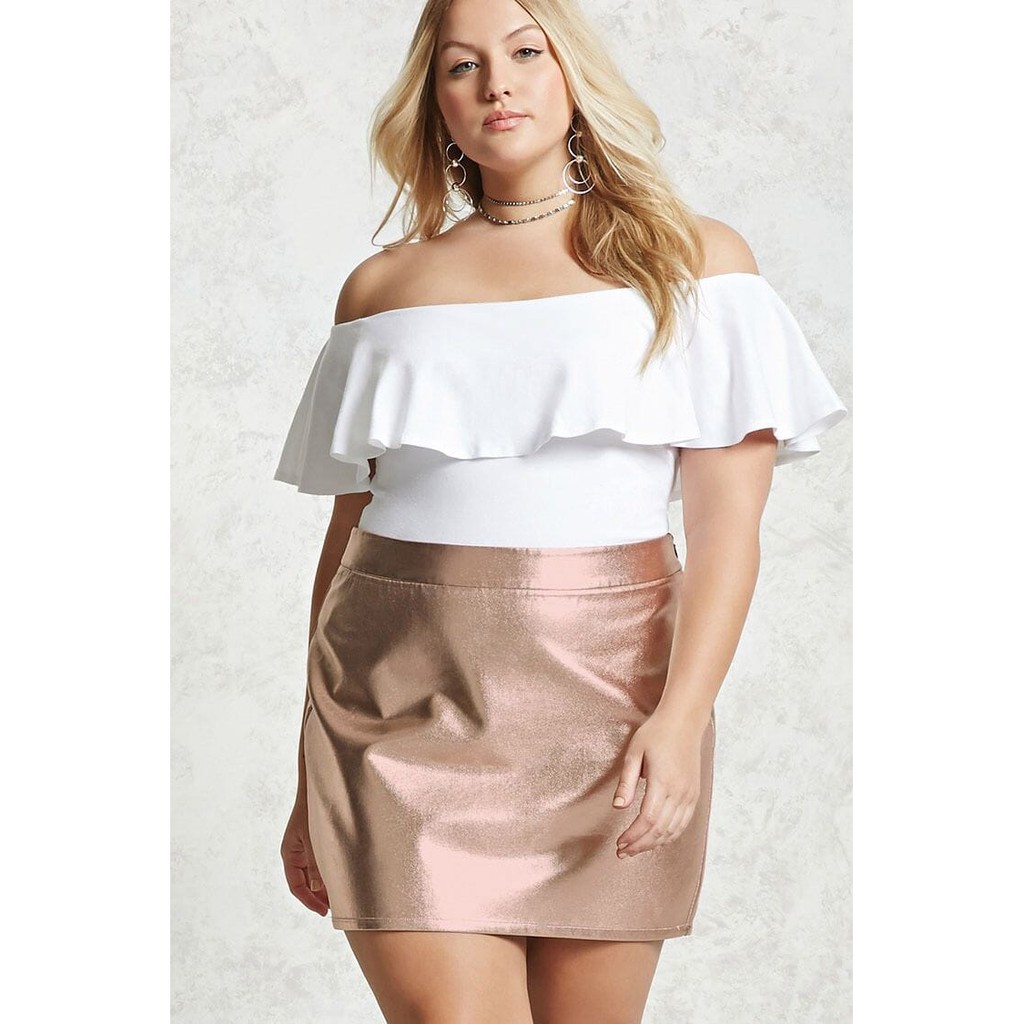 Forever 21 Plus Size Plus Size Metallic Mini Skirt Rose Gold Shopee Philippines