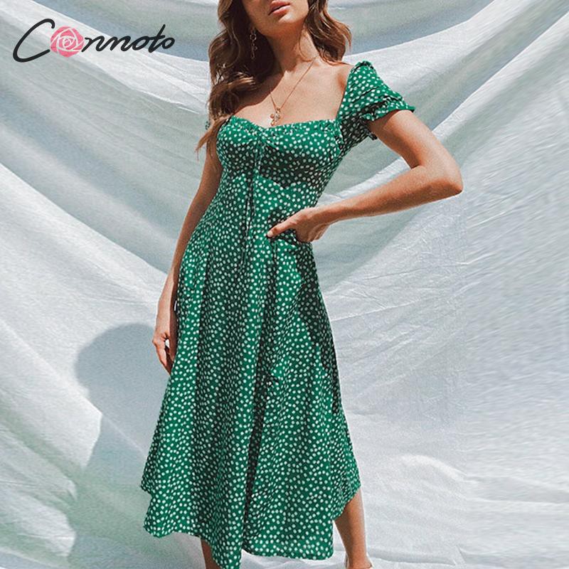 Summer Vintage Party Dress Square Collar Ruffle Elegant Sexy Dress Beach Green Mid Dresses Shopee Philippines
