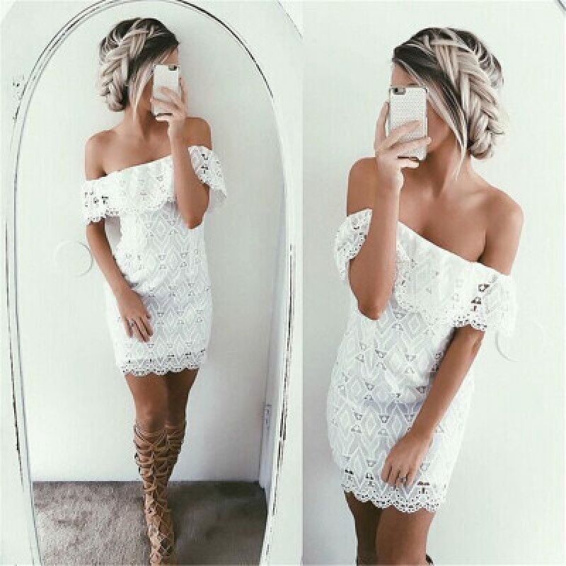 European American Big Brand Sexy Off Shoulder Lace Dress Women Party Fashion White Skirt Shopee Philippines