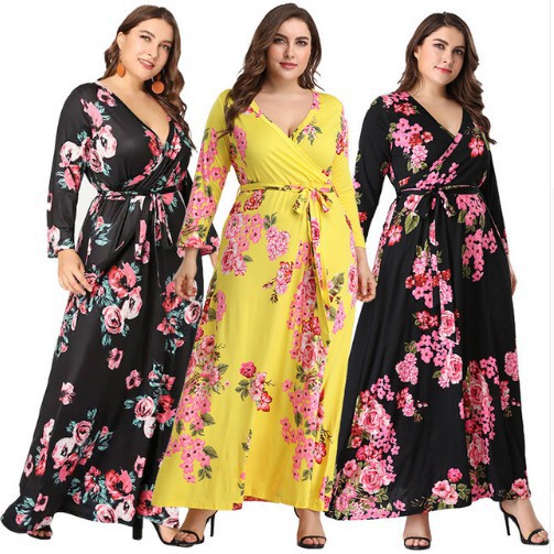 Casual Long Dress Plus Size Women Long Sleeve V Neck Sashes Boho Floral Print Maxi Dress Shopee Philippines
