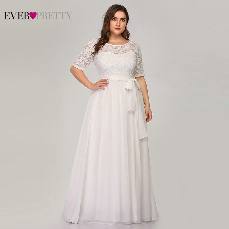 Ever Pretty Wedding Gown Daster Plus Size Lace Wedding Dresses A Line Half Sleeve Elegant Bride Bridesmaid Dresses 7624 White Spaghetti Dress Evening Party Dress Bodycon Dress Formal Dress Maxi Dress Bridal Gown