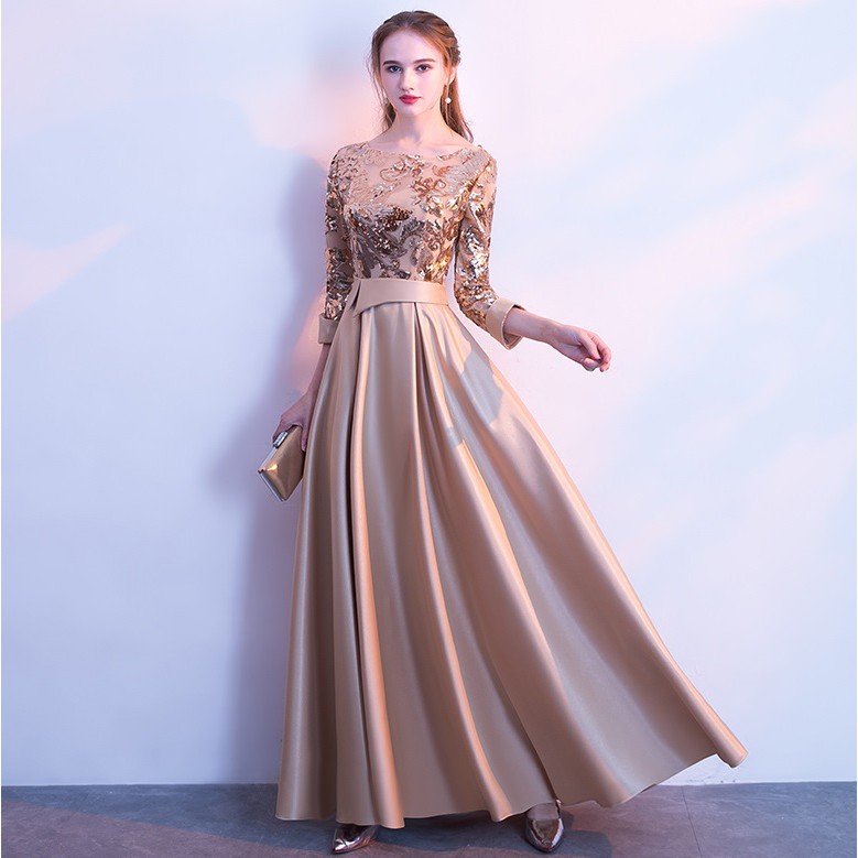 Gold Sequin Long Dinner Dress Top Grade Luxury Formal Wedding Gown Maxi Dre Shopee Philippines