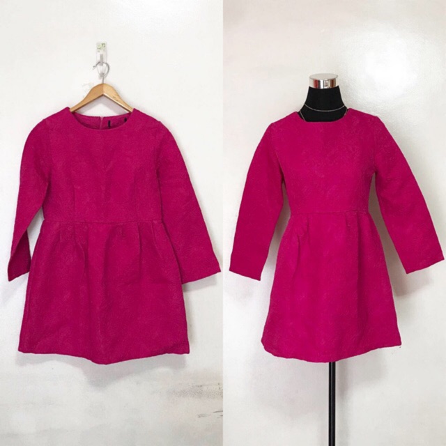 Size M Semi Large Deep Pink Long Sleeves Textured Cocktail Semi Formal Dress Shopee Philippines