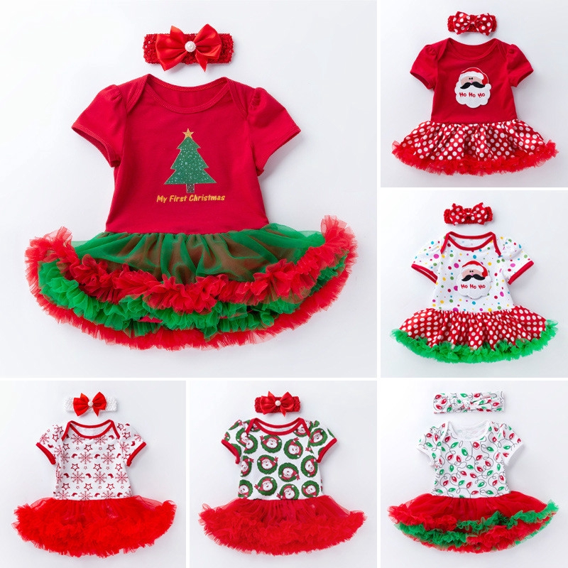 Summer New 0 2 Year Old Girl Christmas Dress Set Fashion Short Sleeve Skirt Children S Wear Shopee Philippines