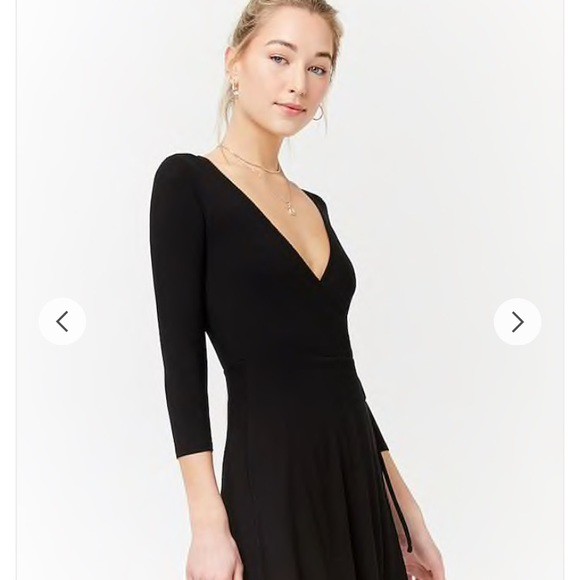 Forever 21 Black Ribbed Knit Wrap Mock Dress Shopee Philippines