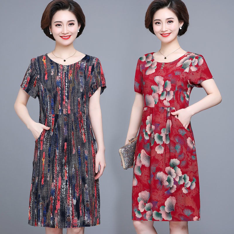 Elderly Summer Dress Women S Dress 60 Year Old 70 Mother S Loose Cotton Silk Skirt For Summer 50 Grandma Dress Shopee Philippines