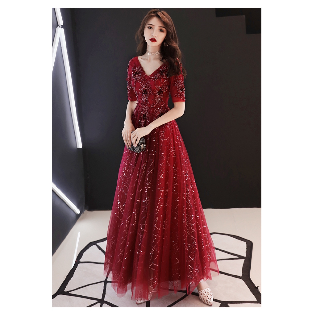 Wine Dress Bride S Autumn Red Long Wedding Engagement Dinner Shopee Philippines
