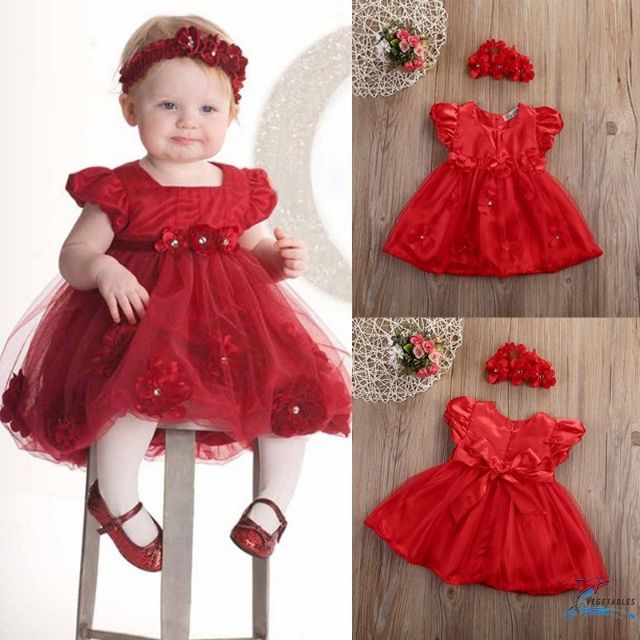 Baby Girl Red Dress Birthday Wedding Party Princess Headband Girls Newborn Infant Floral Cotton New Shopee Philippines