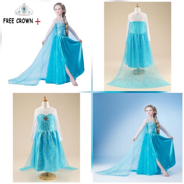 Frozen Elsa Dress Gown Costume Cosplay Birthday With Crown Long Back Princess Girls Light Blue Hbg29 Shopee Philippines