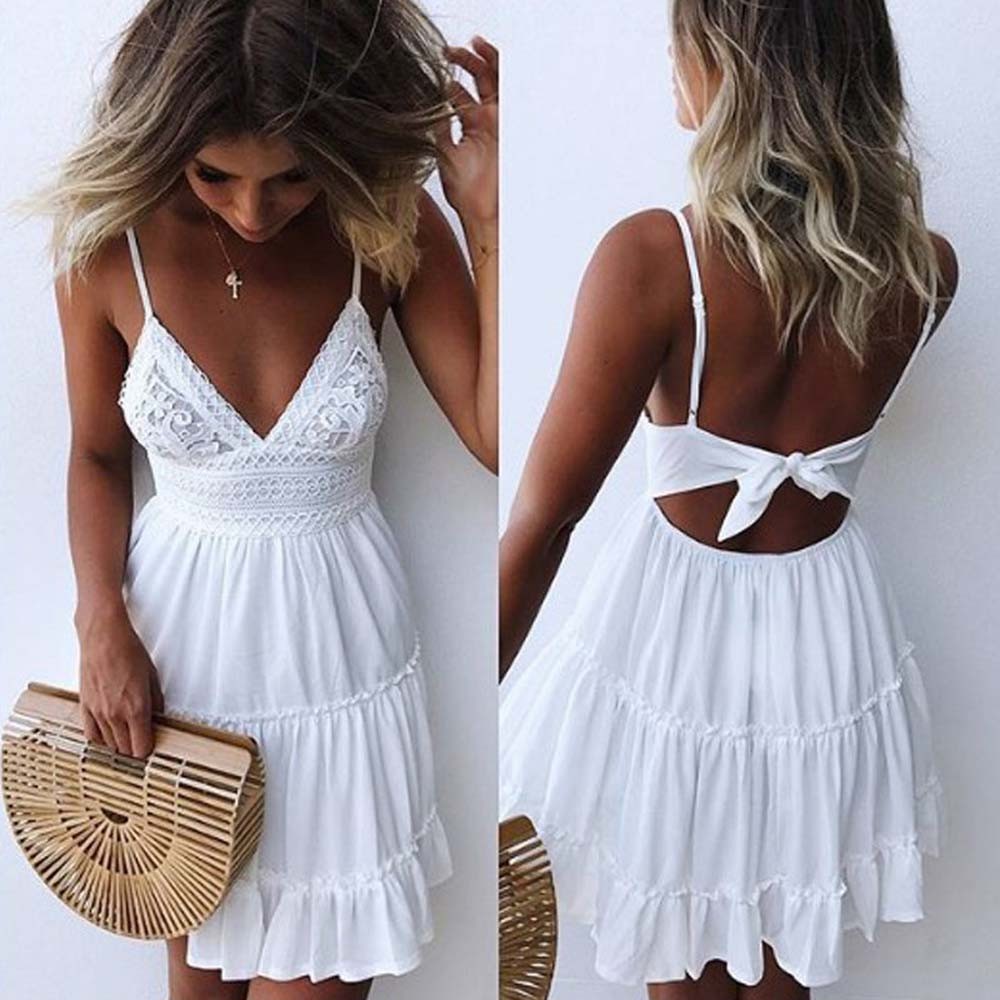 Kooobes Women Summer Backless Mini Dress White Evening Party Beach Dresses Sundress Shopee Philippines