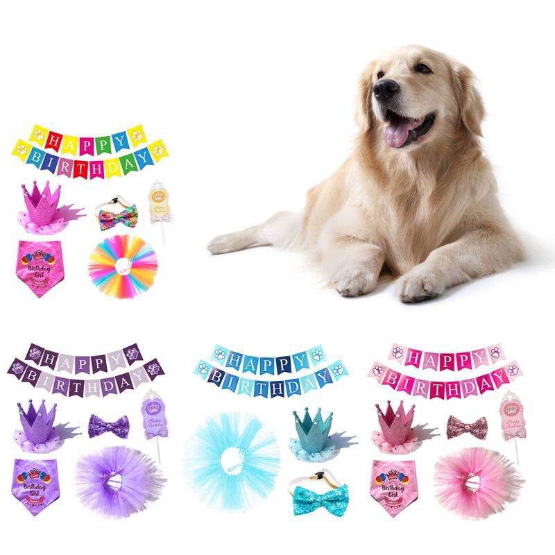 6pcs Set Pet Clothes Dog Birthday Bandana Hat Banner Set Puppy Cute Bow Tie Scarf Birthday Party Supply Decorations Tutu Skirt Wedding Dress Lovely Apparel Costume Shopee Philippines
