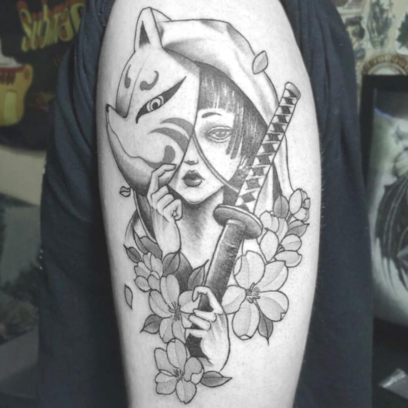 Sexy Fox Mask Knight Hooded Geisha Japanese Tattoo Stickers Waterproof Female Long-Lasting Simulation Dark Ins Style | Shopee Philippines 800_x_800_jpg