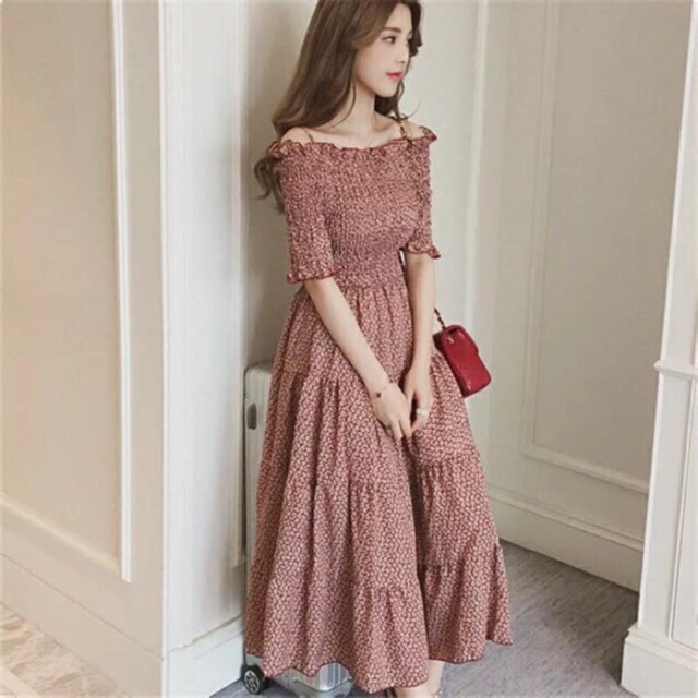 Maxi Dress Korean Fashion Floral Long Dress Formal Dress Casual Dress Shopee Philippines