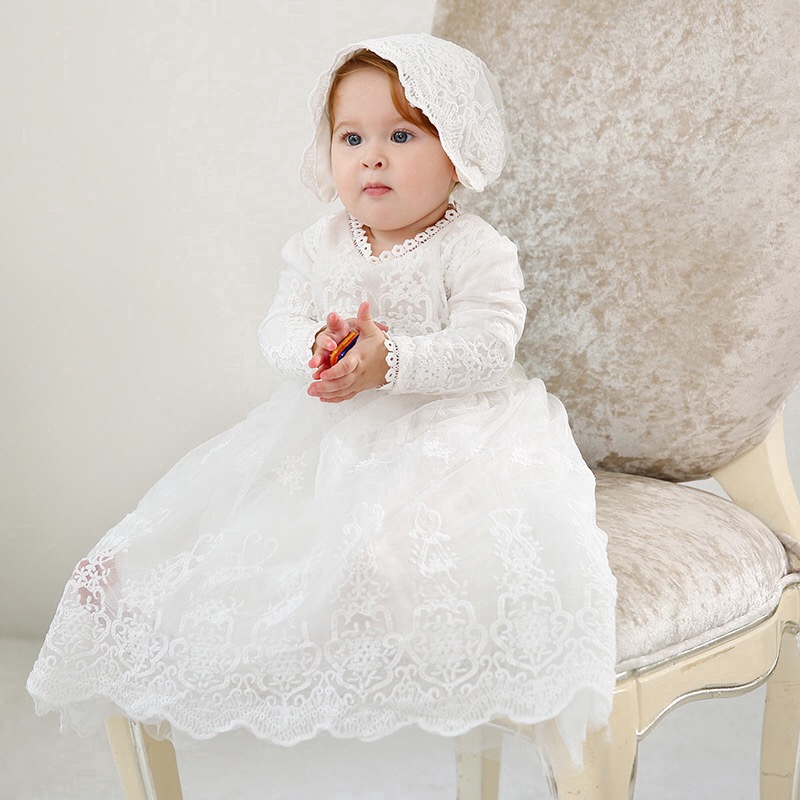 Cute Baby Dresses For Girls Birthday Baby Long Sleeves Princess Dress For Baptism White Gown 1 Year Shopee Philippines