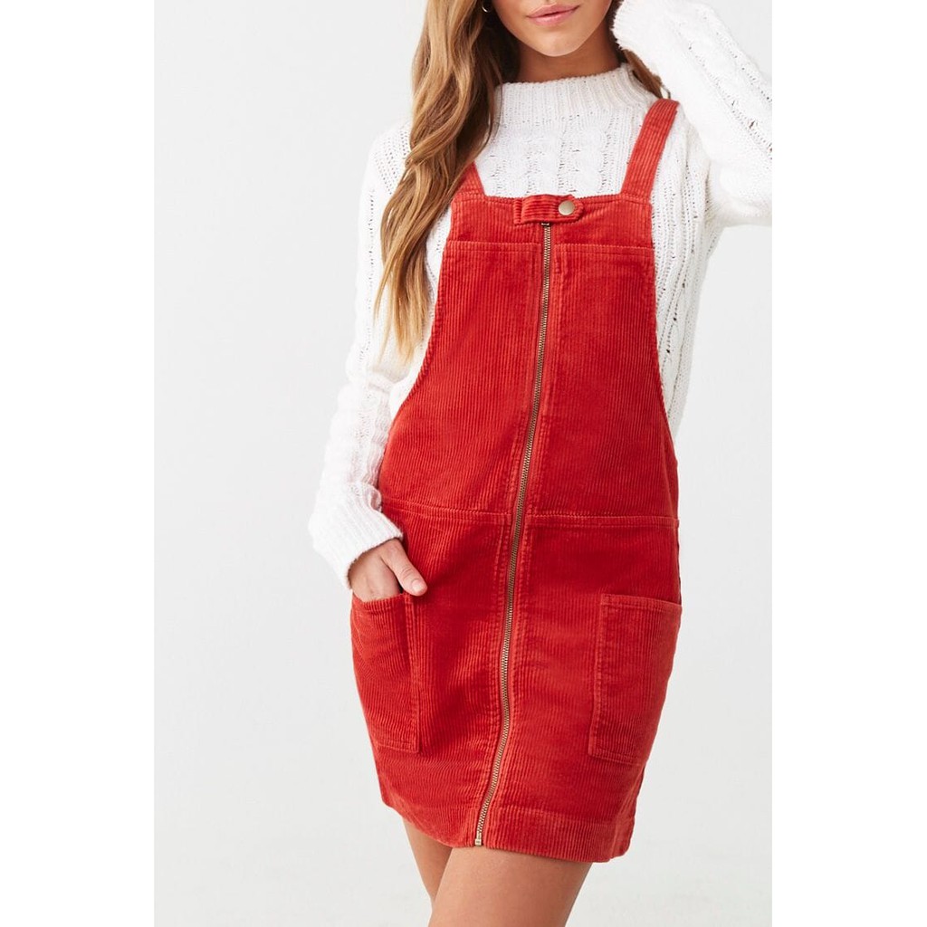 Forever 21 Women S Corduroy Overall Mini Dress Brick Shopee Philippines