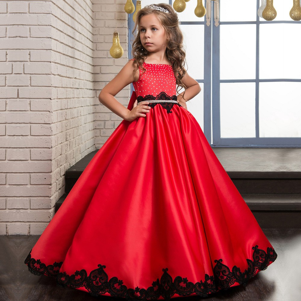 Kids Girls Formal Party Dress Flower Princess Wedding Gown Long Dress Pageant Dance Gown Dress Red Shopee Philippines