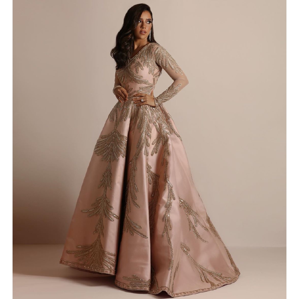 Wedding Bride Glitter V Neck Elegant Maxi Dress Evening Party High Waist Gold Dinner Gown Shopee Philippines