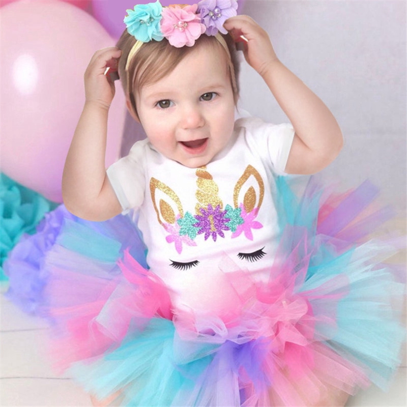 1 Year Girl Baby Birthday Dress Romper Tutu Dress Headband Newborn Clothes 12months Christening Gown Toddler Unicorn Dress Shopee Philippines