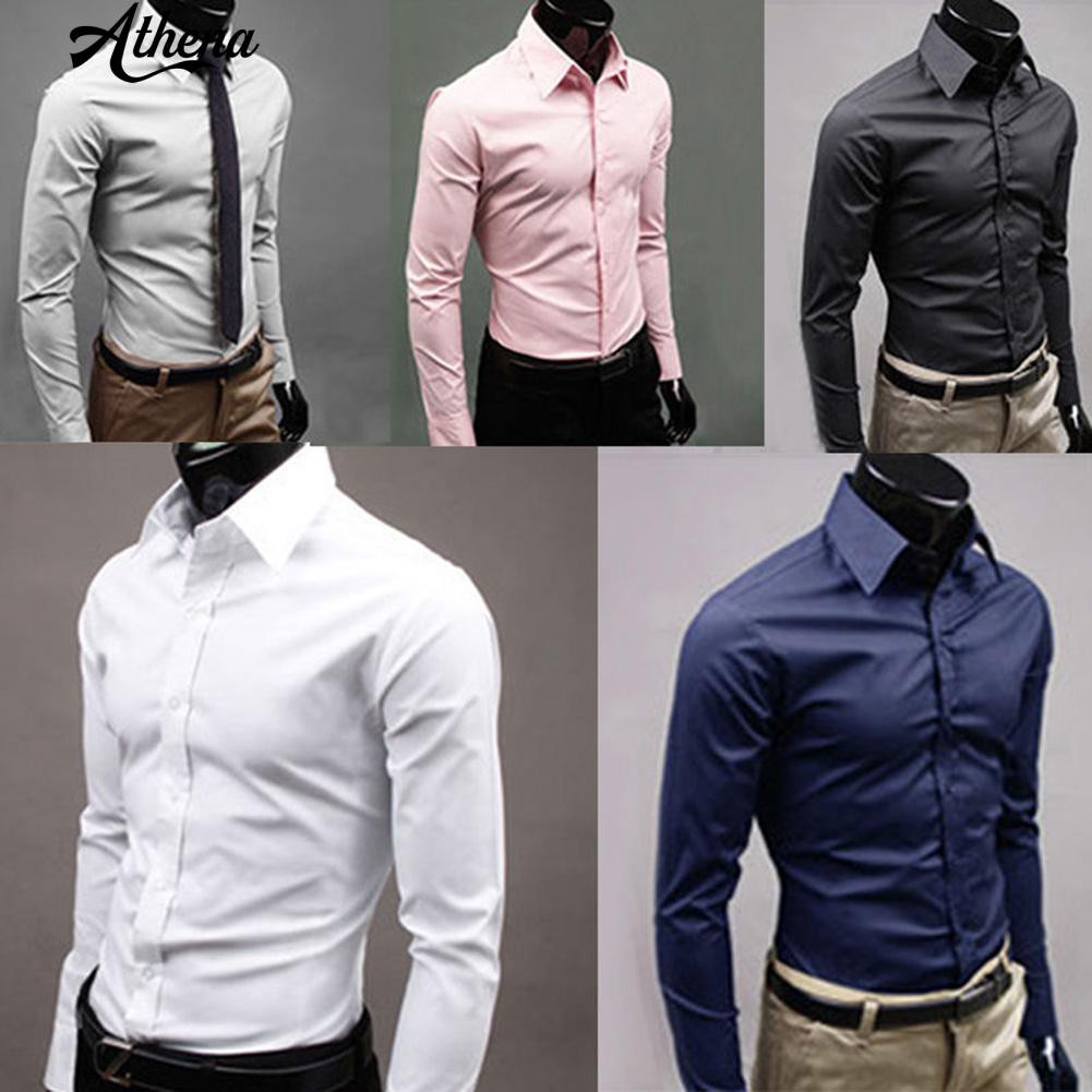 Cod Men S Luxury Casual Formal Long Sleeve Slim Fit Business Dress Shirts Top Shopee Philippines