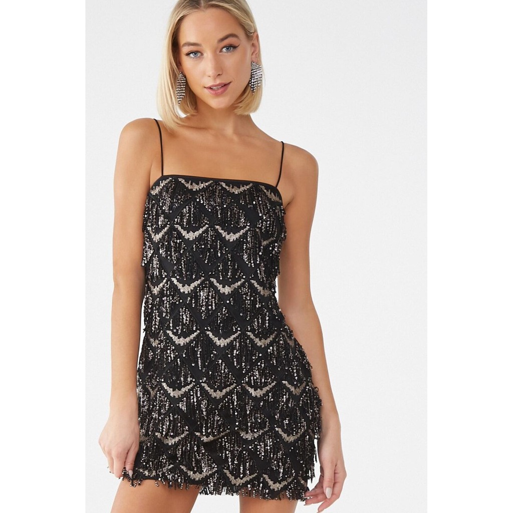 Forever 21 Women S Black Gold Sequin Fringe Dress Black Shopee Philippines