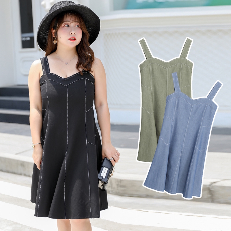 200 Kg Can Wear Xl 4 Xl Girls Large Size Dress Denim Skirt Sling Dress Shopee Philippines