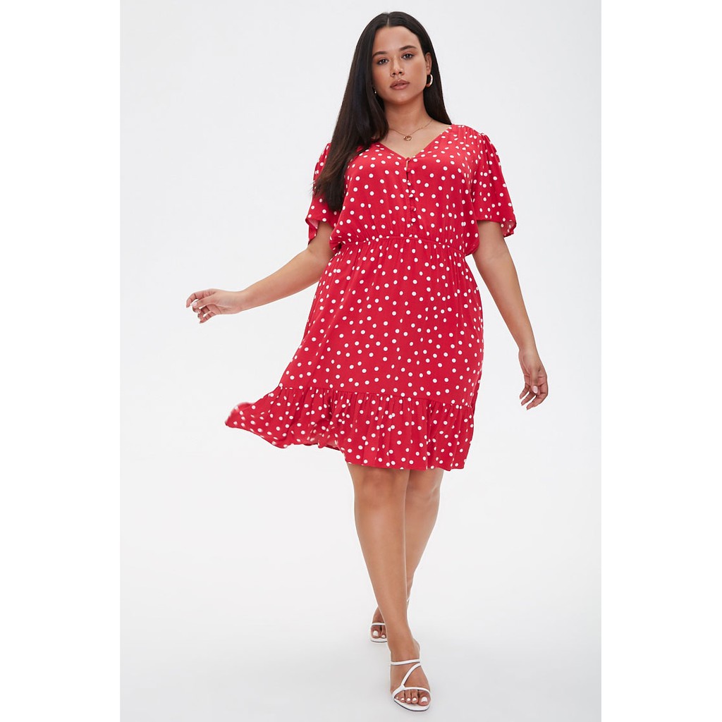 Forever 21 Plus Size Polka Dot V Neck Dress Hot Pink Shopee Philippines