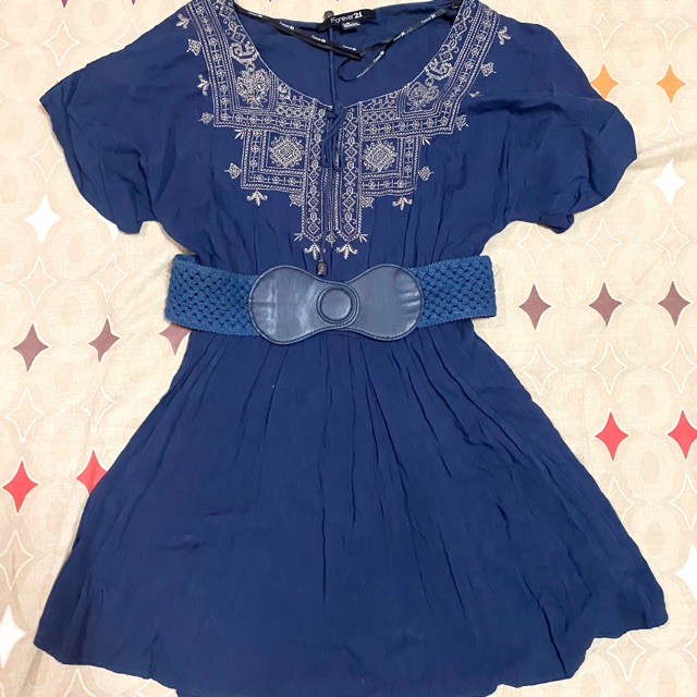 Pre Loved Forever 21 Plus Size Embroidered Dress With Belt Shopee Philippines