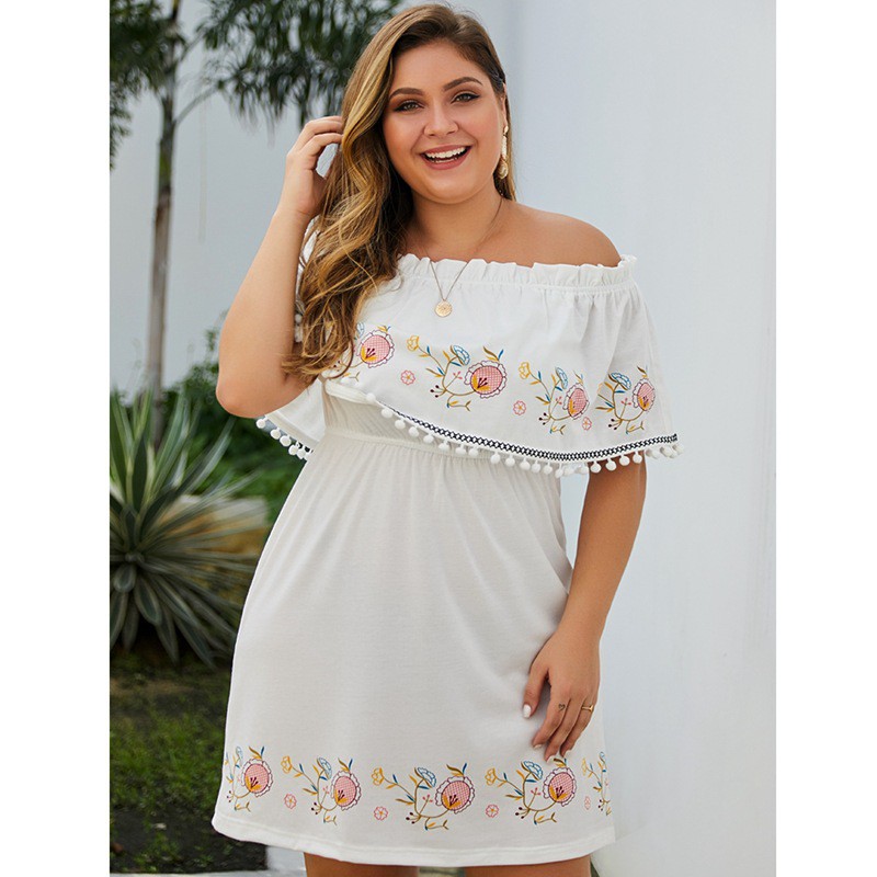 2020 Summer Large Size Off Shoulder Printed White Tassel Fashion Lady Casual Plus Size Maxi Dress Shopee Philippines