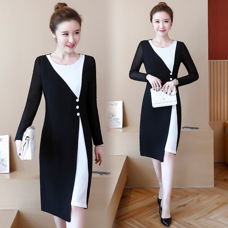 L 5 Xl Plus Size Dress Temperament Dress Black And White Hit Color Dress Shopee Philippines
