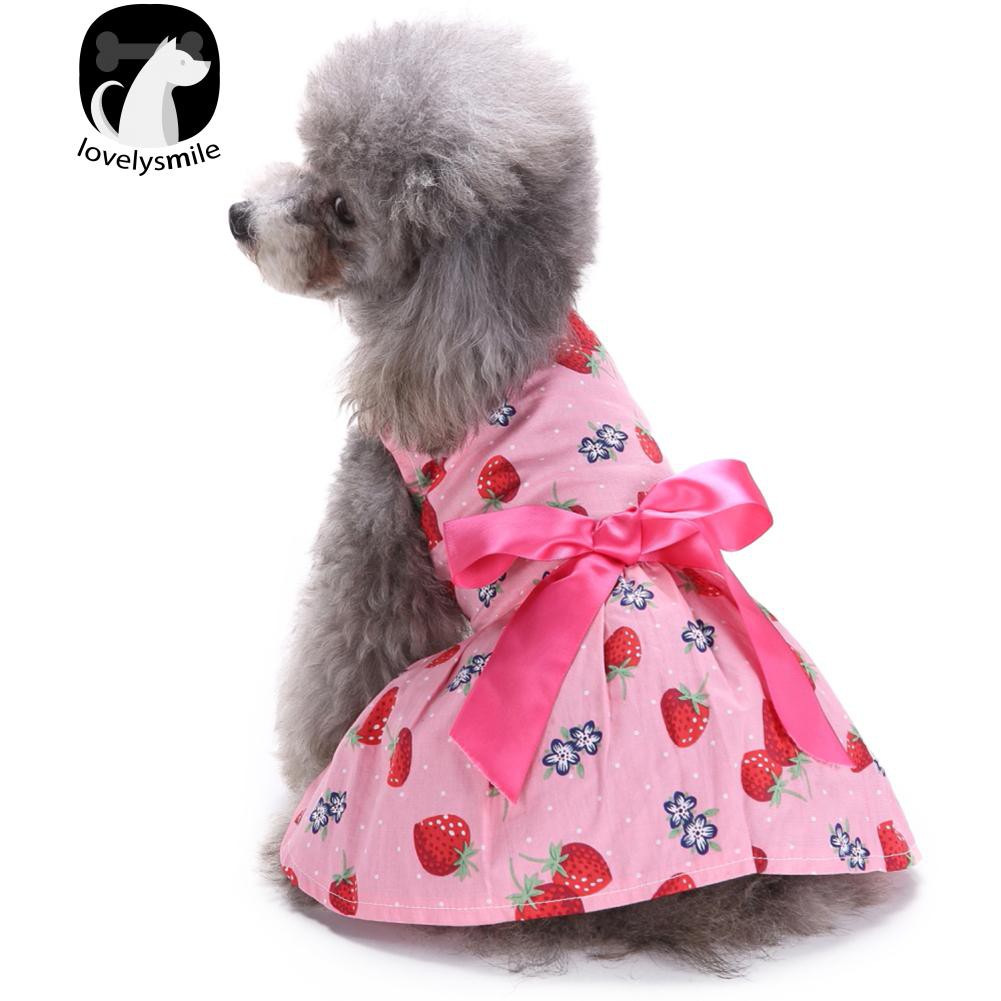 Ready Stock Pet Puppy Cat Dog Clothes Cute Sweet Strawberry Ribbon Bowknot Decor Dress Shopee Philippines