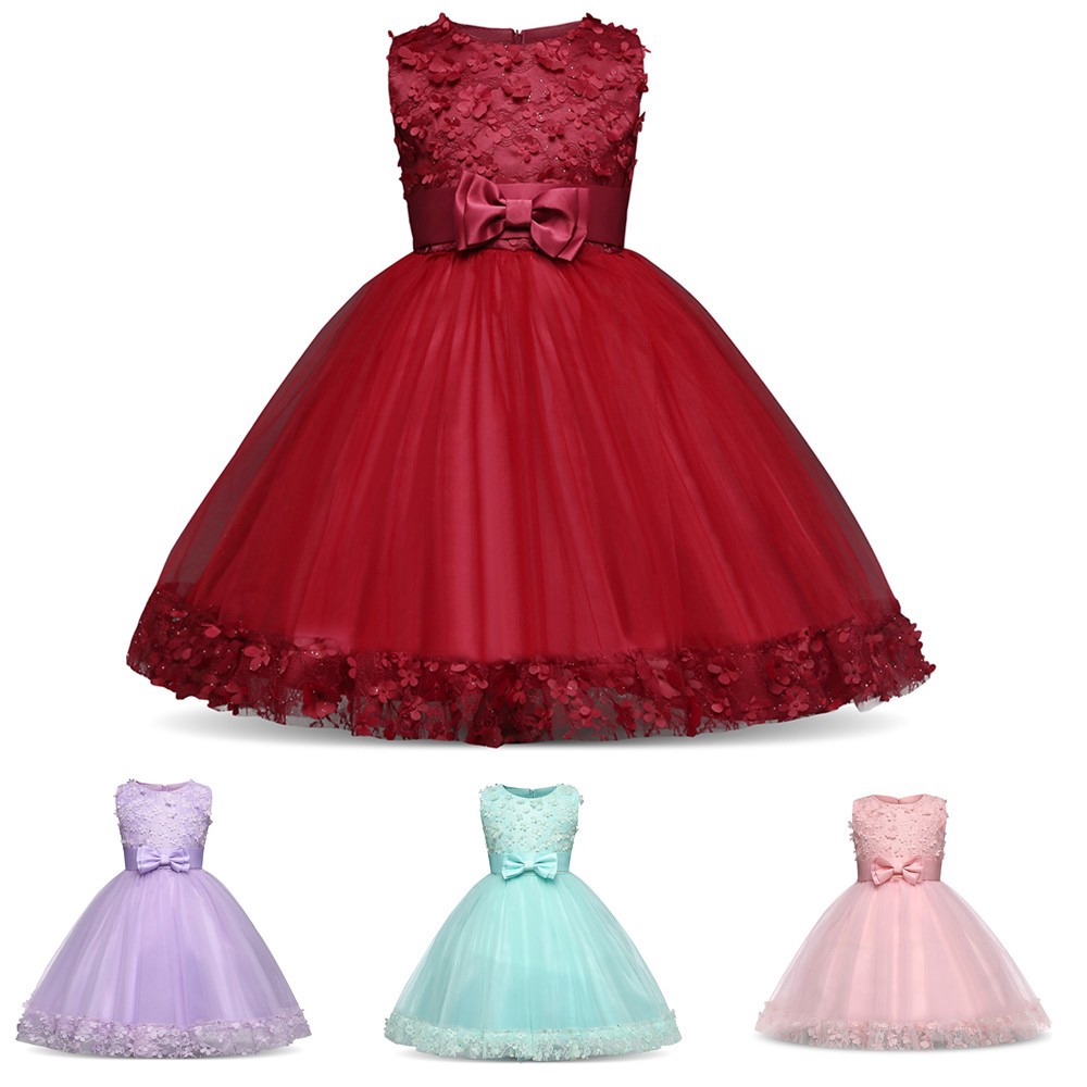 Baby Birthday Girl Party Dress Kids Bow Tie Princess Flower Dresses For Girls Shopee Philippines