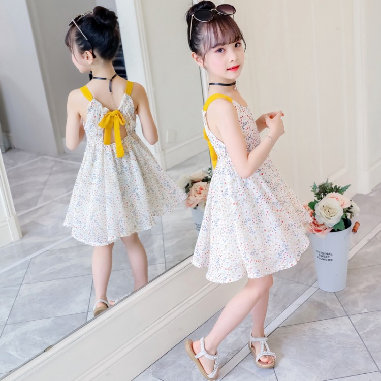 Kid S Talk Children Dress Floral Chiffon Midi Dress Girls Fashion Self Tie Ribbon One Piece Shopee Philippines