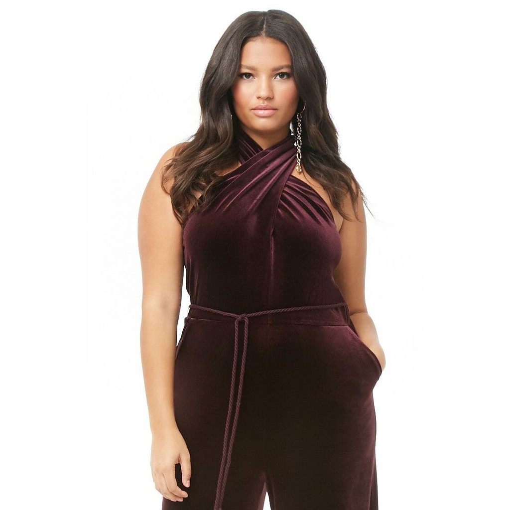 Forever 21 Plus Size Plus Size Velvet Jumpsuit Plum Shopee Philippines