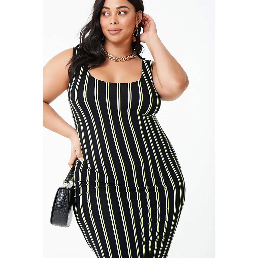 Forever 21 Plus Size Striped Bodycon Dress Black Shopee Philippines