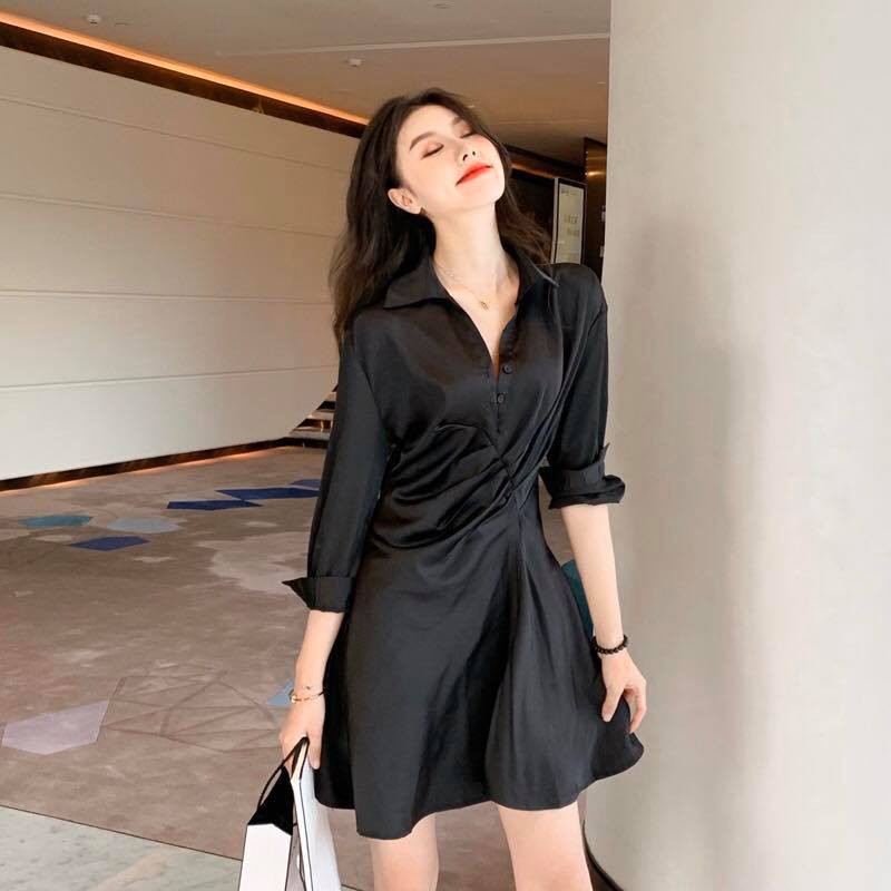 Korean Fashion Women Black Polo Collar Dress Vt Shopee Philippines