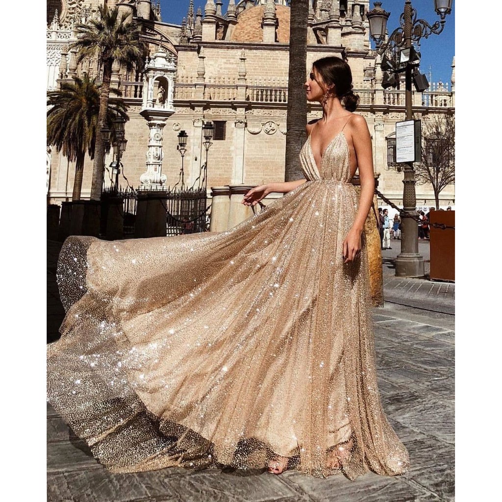 V Neck Maxi Dress Evening Party Cocktail Night Out Gown Shopee Philippines