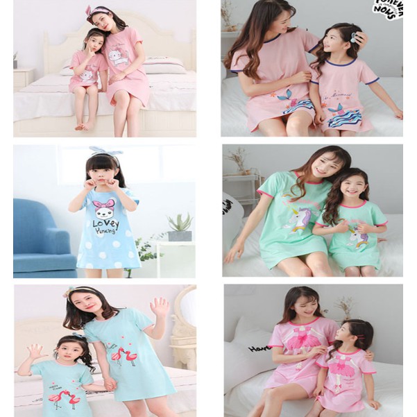 Summer Kids Girl Pajamas Dress Teenager Girl Kids Sleeping Dress Cartoon Mother Daughter Night Dress Kids Girl Pajamas Sleepwear Children Shopee Philippines