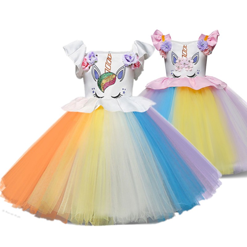 Nnjxd Unicorn Kids Girl Party Birthday Dress Princess Tutu Gown Shopee Philippines