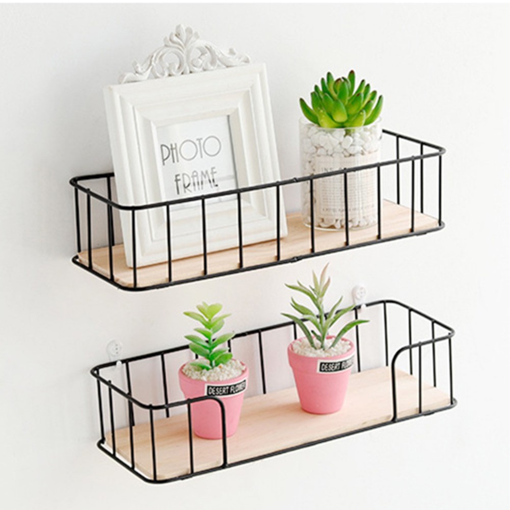 Iron Wooden Wall Shelf Living Room Kitchen Wall Decoration Storage Rack Home Wall Hanging Shopee Philippines