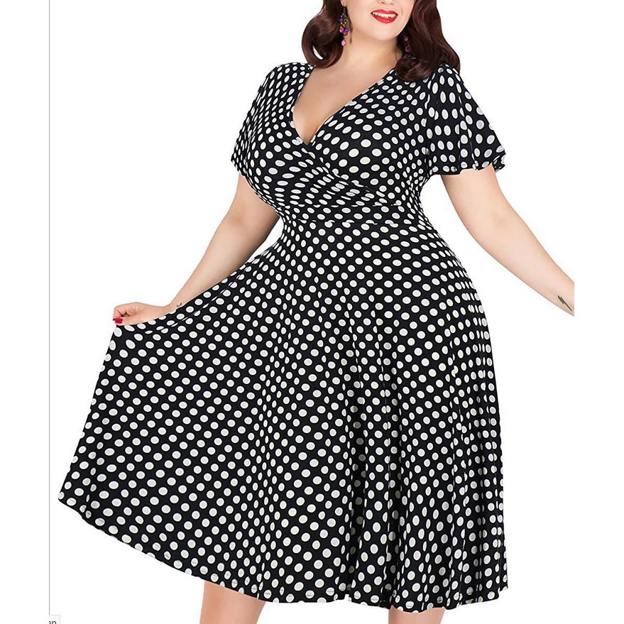 2020 Plus Size Women S Polka Dot Summer V Neck Large Size Lady Mid Waist Casual Maxi Dress 5xl Big Shopee Philippines