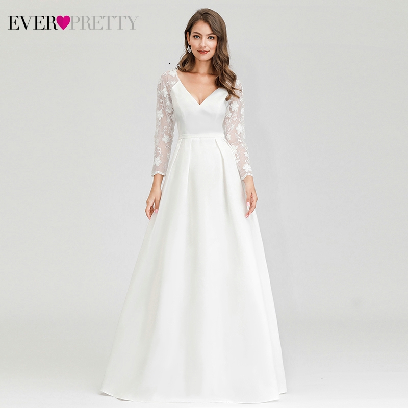 Ever Pretty Elegant White Lace Dress Civil Wedding Dresses A Line Long Sleeve Lace Illusion Wedding Gown For Bride Cherry Dress Spaghetti Dress Party Dress Maxi Dress Tube Dress White Dress Casual Fairy