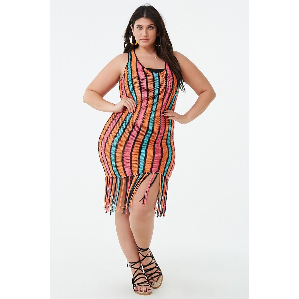 Forever 21 Plus Size Striped Fringe Dress Shopee Philippines