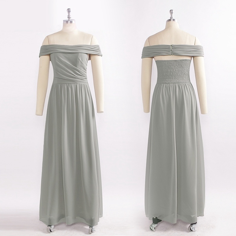 Elegant Women Fashion Grey Off Shoulder Wedding Guest Formal Dress Shopee Philippines