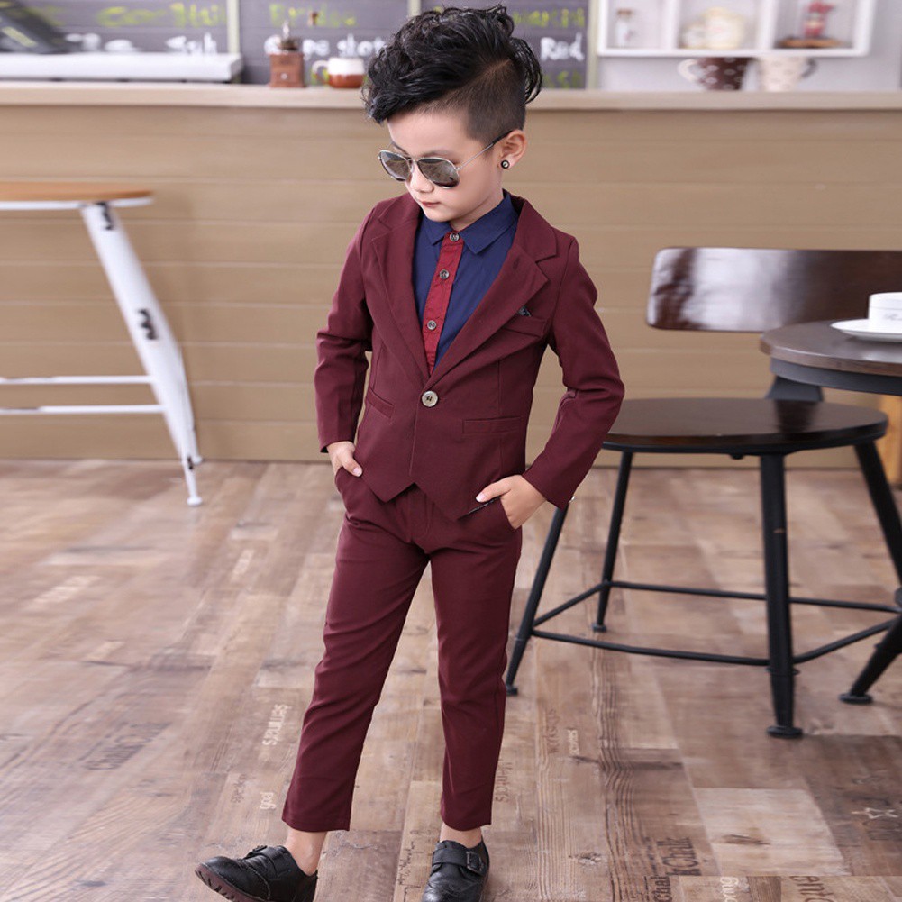 Kids Boys Formal Tuxedo Suit Wedding Party Costume Birthday Wear Navy Jacket Shirt Pants Set Shopee Philippines