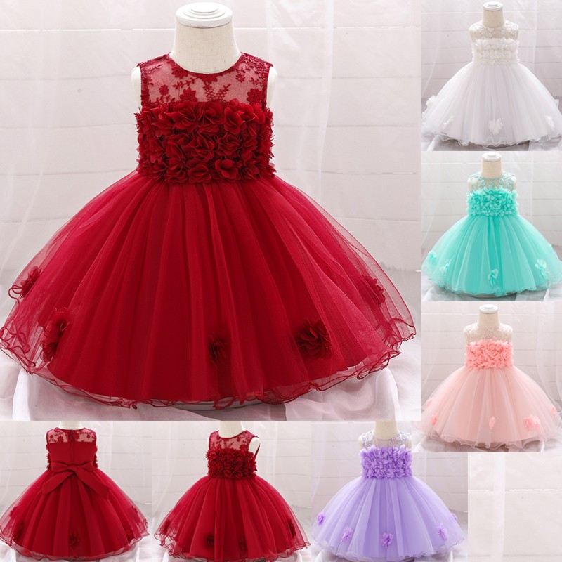 2020 Summer First Birthday Dress For Baby Girl Lace White Princess Dresses Flower Party And Wedding Kids Clothes 3 24 Month Shopee Philippines